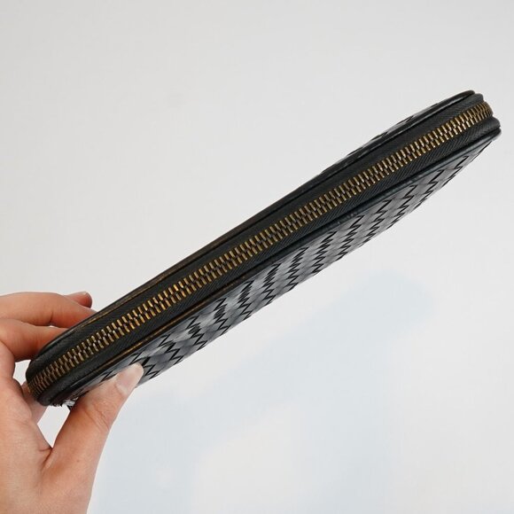 Bottega Veneta Continental Black Intrecciato Leather Zip Wallet 8.5in Oversized - Picture 8 of 11